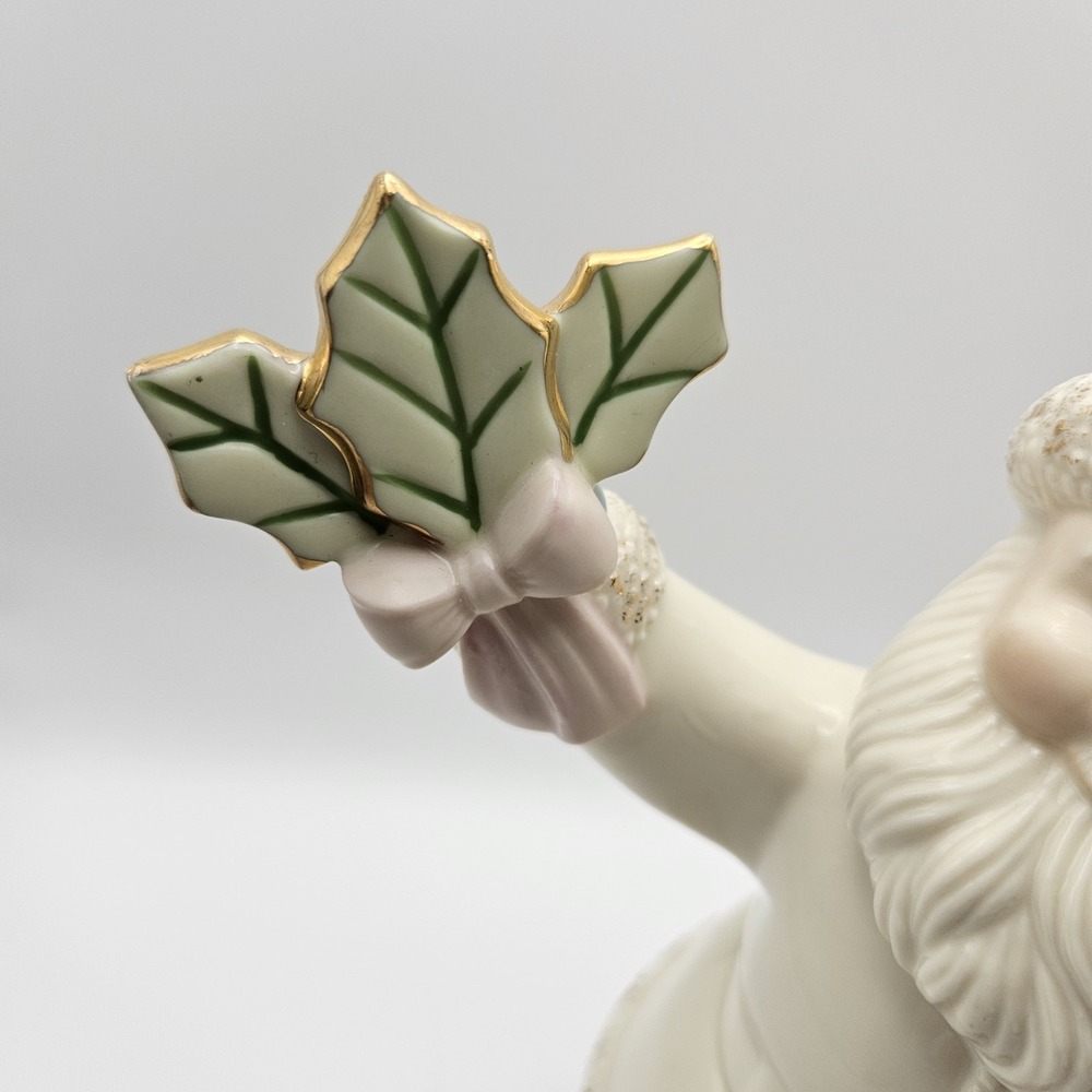 Lenox Santa Claus Porcelain Figurine Hand Painted White Coat Holly & Gift No box - Picture 3 of 9